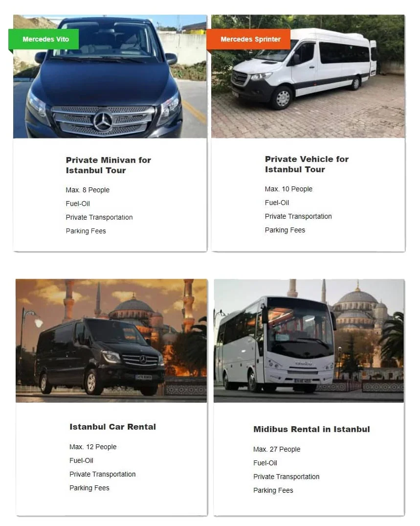 Romos Travel vehicle range for private tours and transfers in Turkey